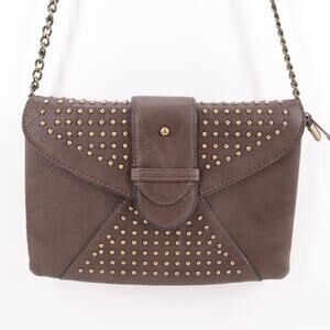 K Carroll Convertible Handbag Small Brown Studs Faux Leather Clutch Envelope Bag